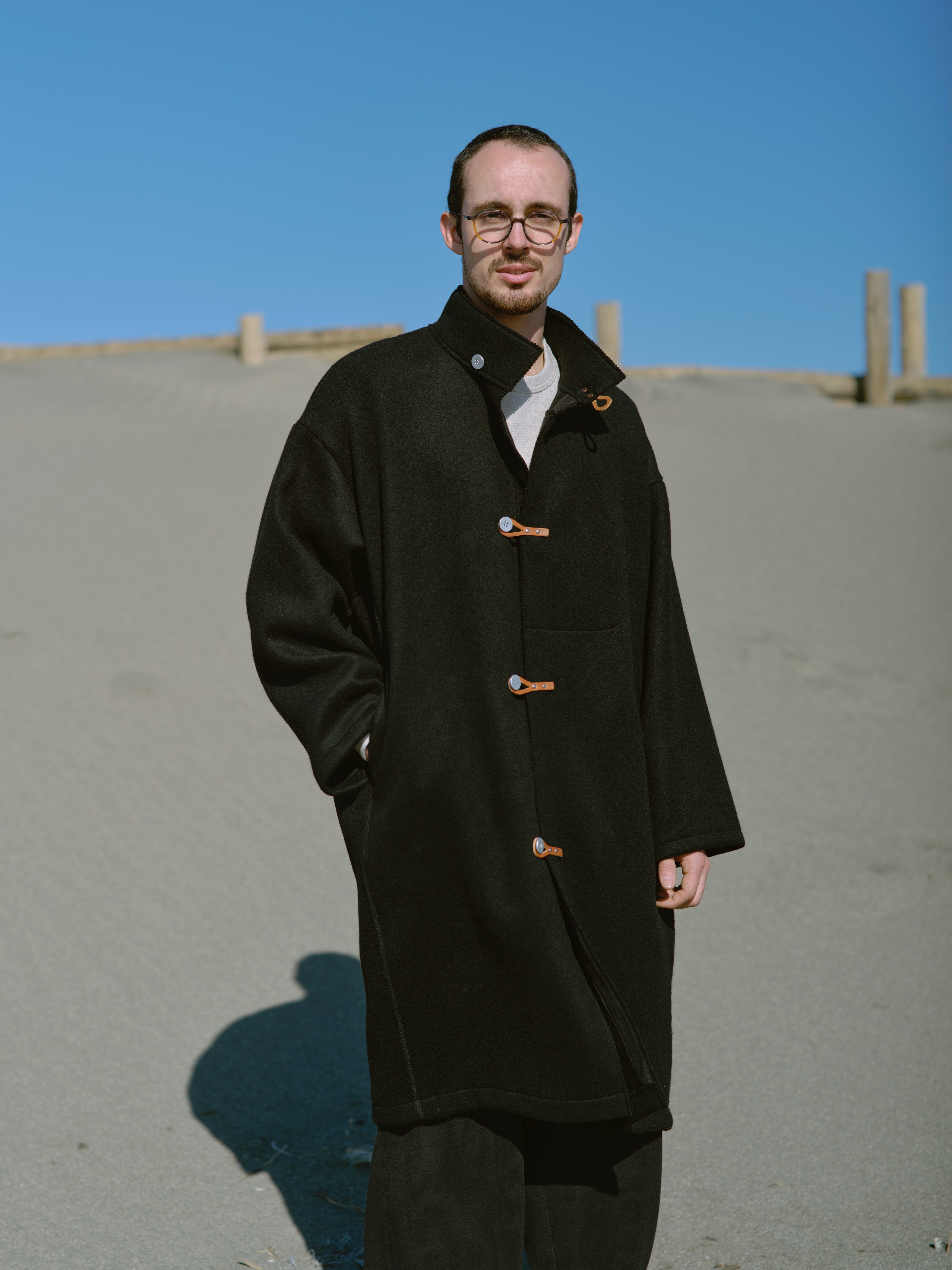 Leather Bit Stand Collar Coat